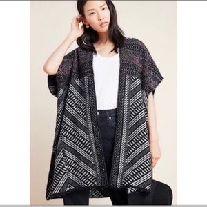 Black and White Geometric Open-Front Womens Sweater